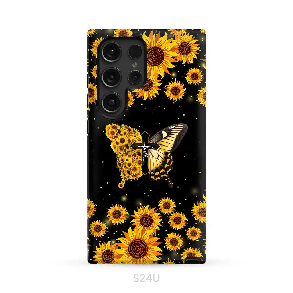 Faith Cross Butterfly Sunflower Christian Phone Case Samsung Galaxy S24 Ultra / Tough Case