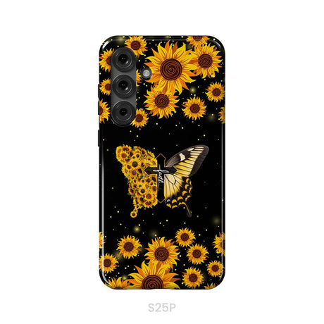 Faith Cross Butterfly Sunflower Christian Phone Case Samsung Galaxy S25 Plus / Tough Case