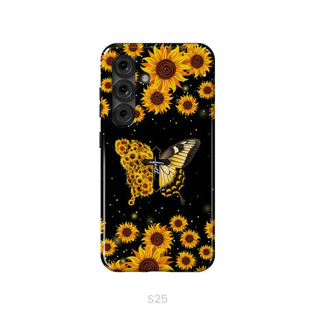 Faith Cross Butterfly Sunflower Christian Phone Case Samsung Galaxy S25 / Tough Case