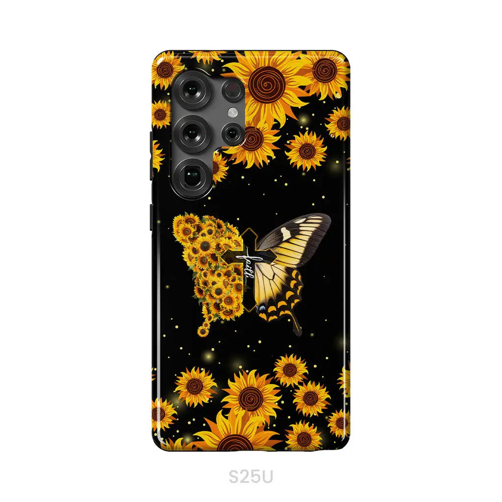 Faith Cross Butterfly Sunflower Christian Phone Case Samsung Galaxy S25 Ultra / Tough Case