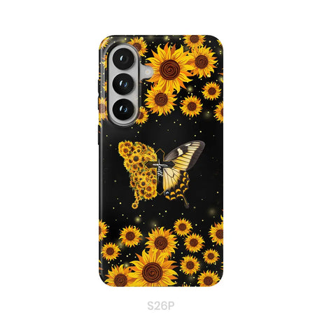 Faith Cross Butterfly Sunflower Christian Phone Case Samsung Galaxy S26 Plus / Tough Case