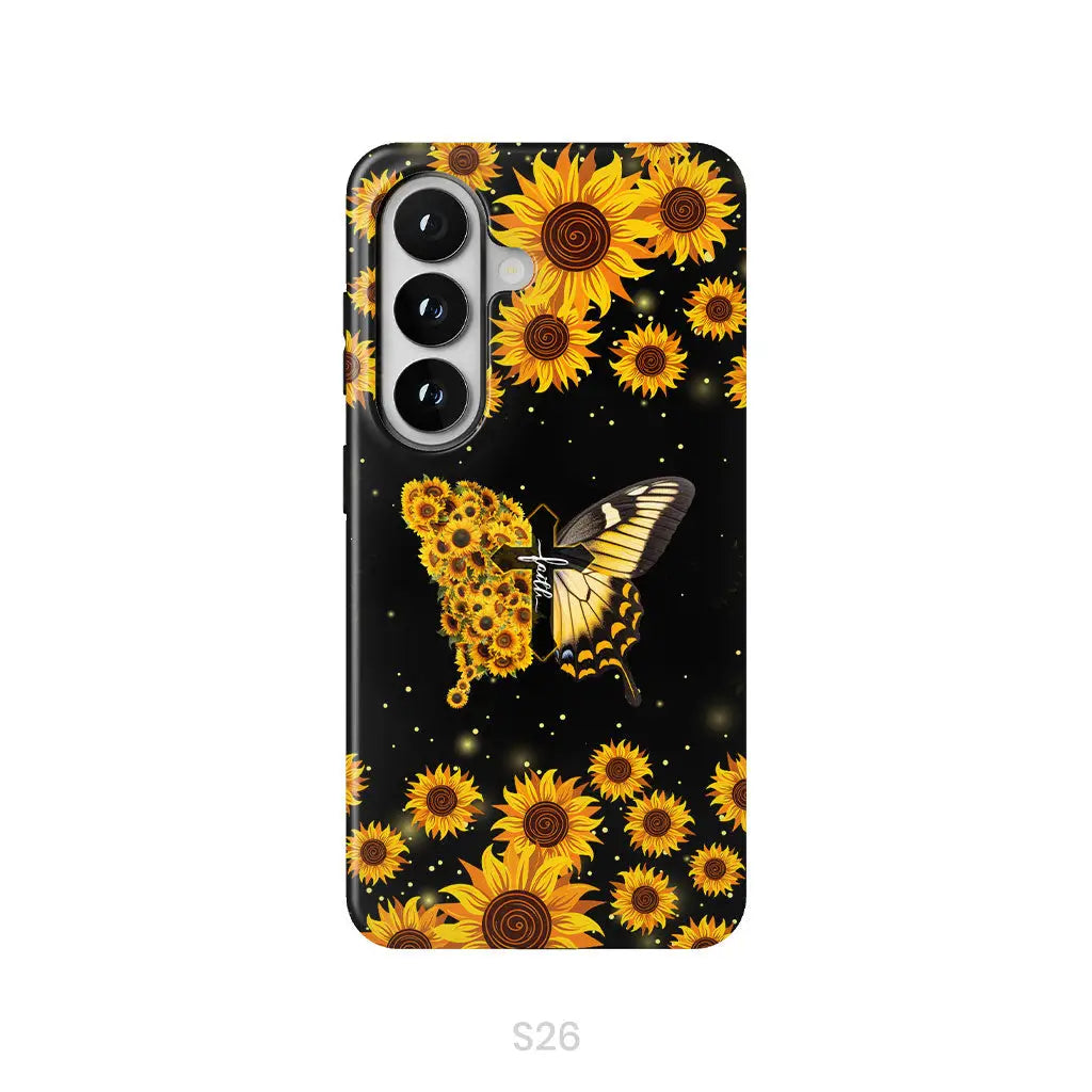 Faith Cross Butterfly Sunflower Christian Phone Case Samsung Galaxy S26 / Tough Case