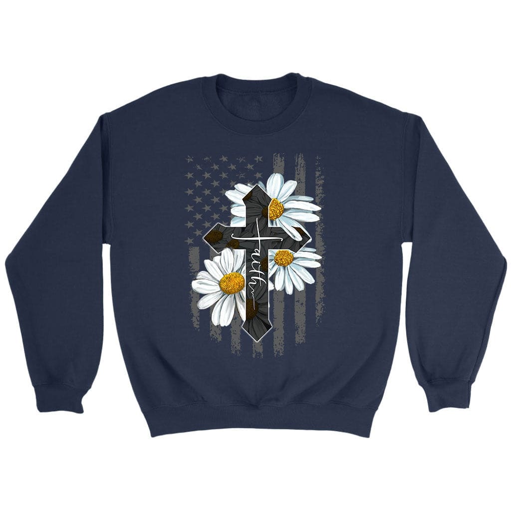 Daisy ꔛ‬ෆ様 Faith Cross Daisy Sweatshirt, American Flag, Christian Faith