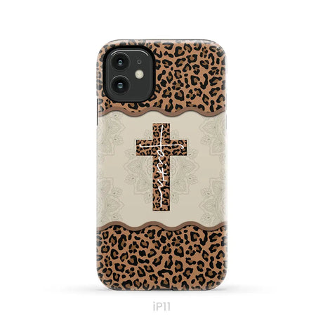 Faith cross leopard Christian phone case - cases iPhone 11 / Tough
