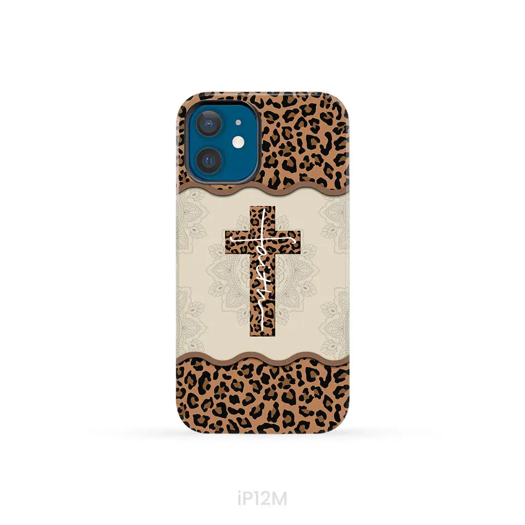 Faith cross leopard Christian phone case - cases iPhone 12 Mini / Tough