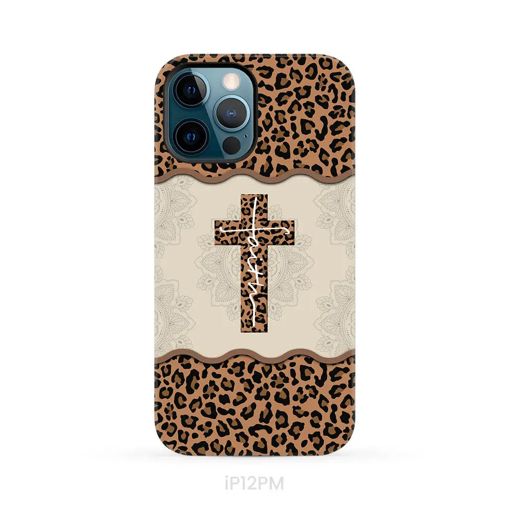 Faith cross leopard Christian phone case - cases iPhone 12 Pro Max / Tough