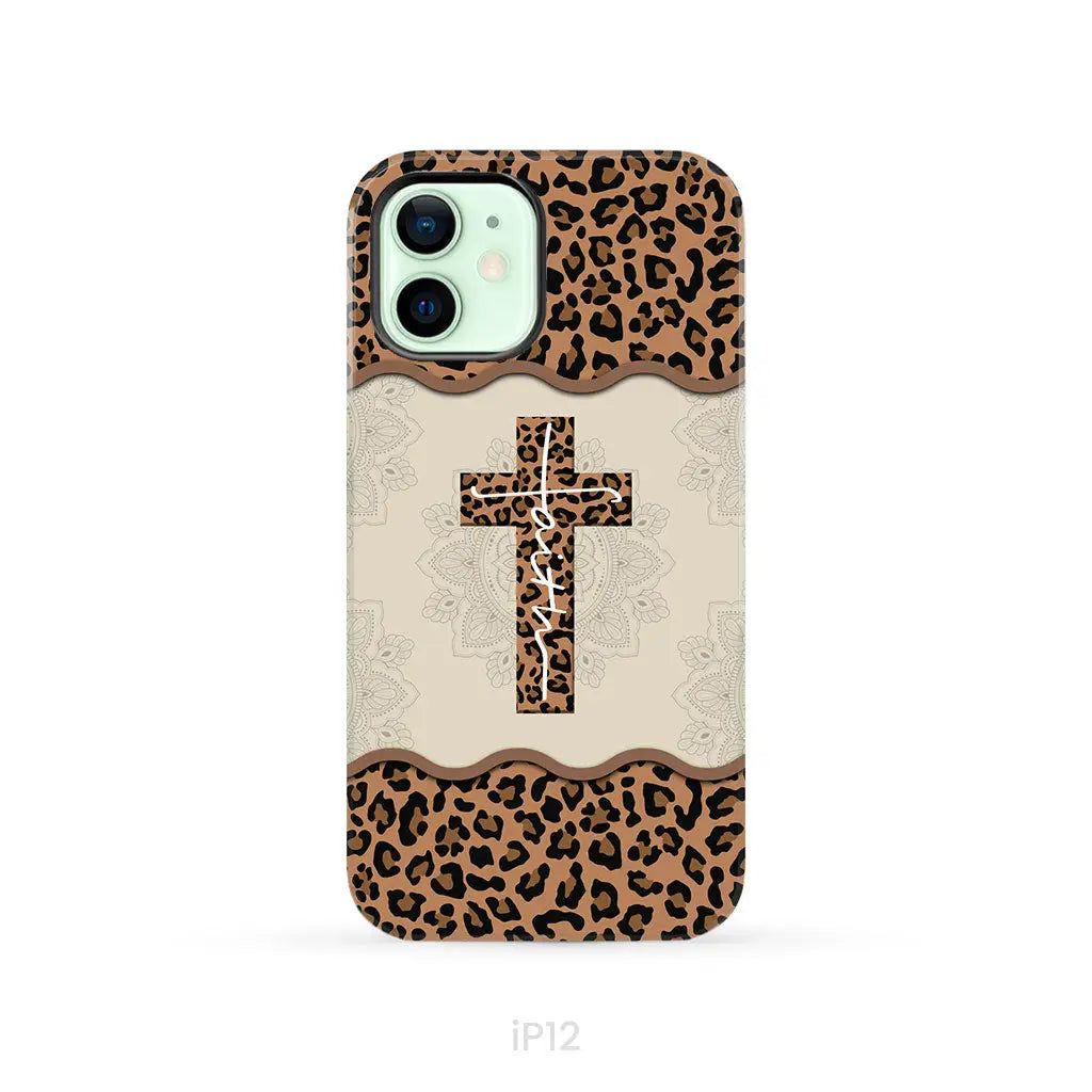 Faith cross leopard Christian phone case - cases iPhone 12 / Tough