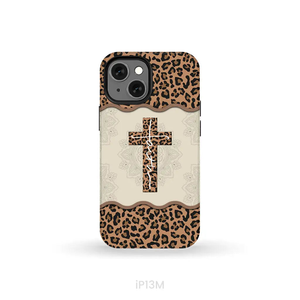 Faith cross leopard Christian phone case - cases iPhone 13 Mini / Tough