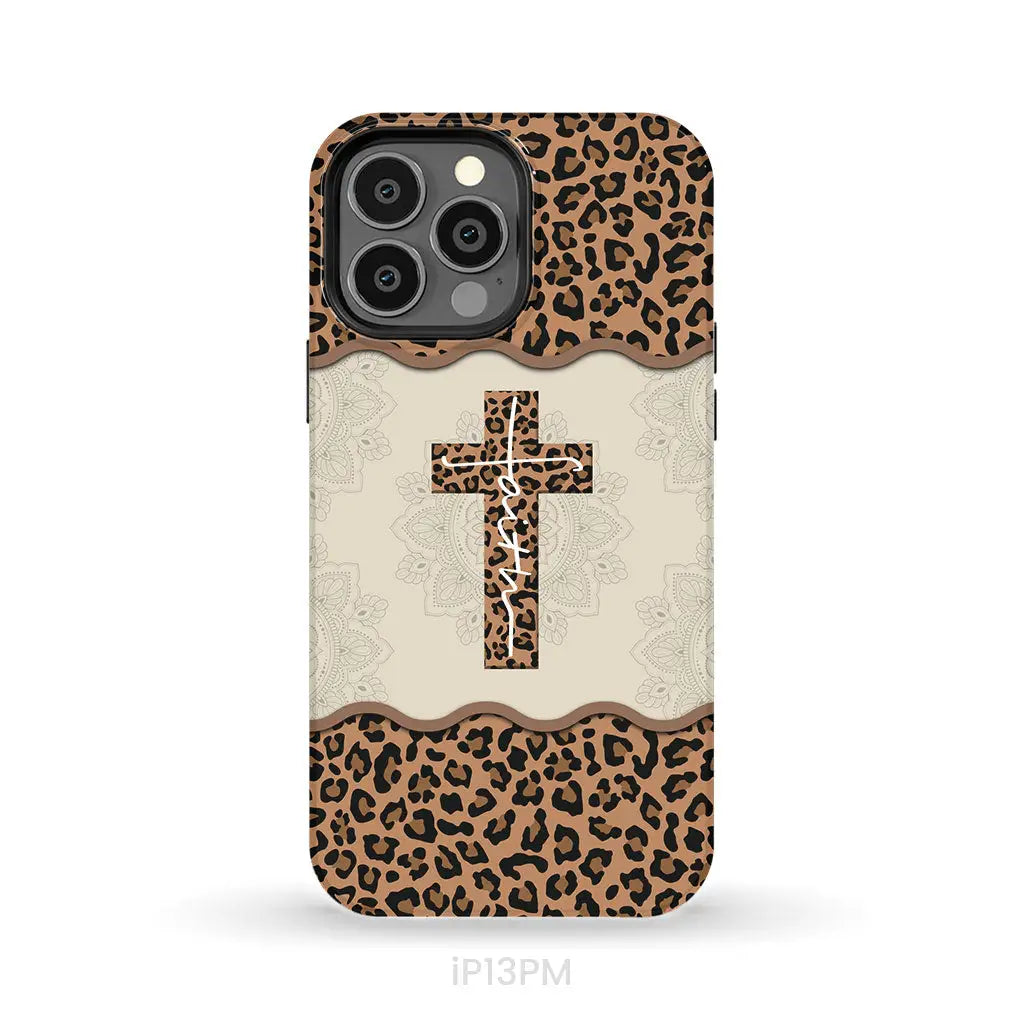 Faith cross leopard Christian phone case - cases iPhone 13 Pro Max / Tough