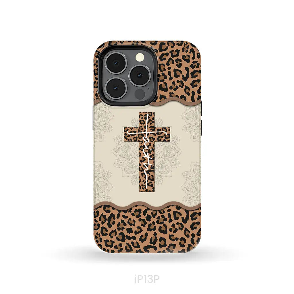 Faith cross leopard Christian phone case - cases iPhone 13 Pro / Tough