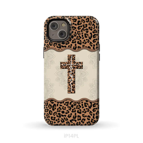 Faith cross leopard Christian phone case - cases iPhone 14 Plus / Tough