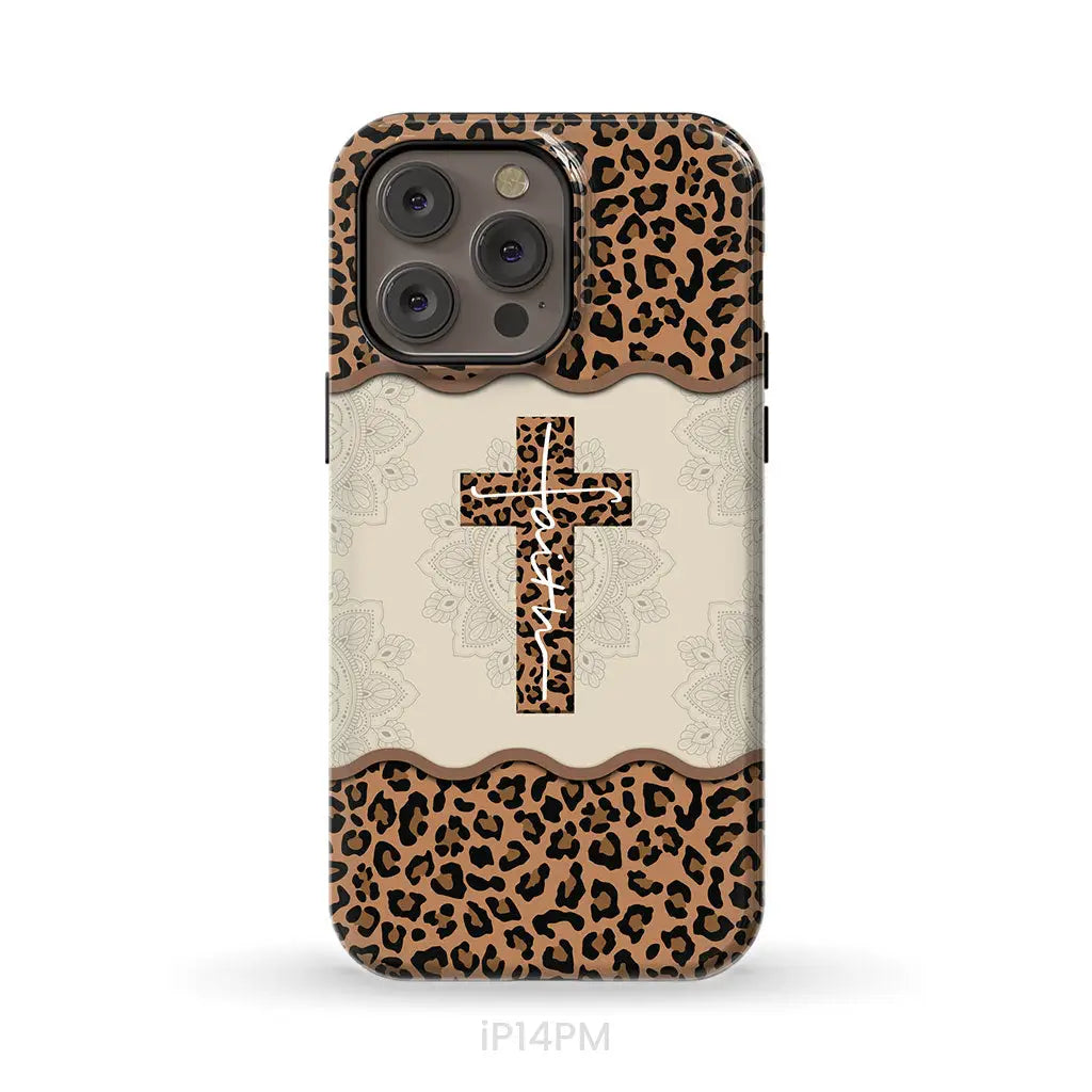 Faith cross leopard Christian phone case - cases iPhone 14 Pro Max / Tough