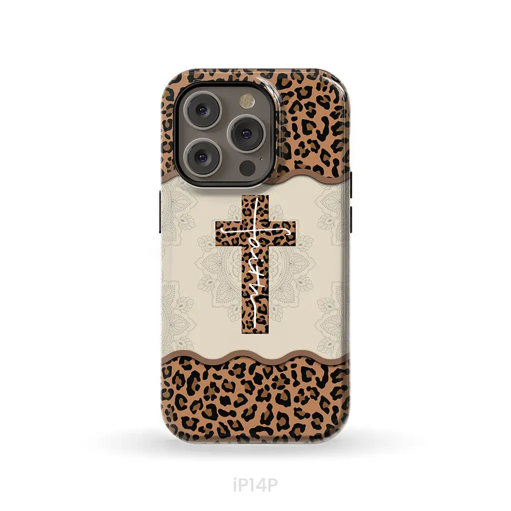 Faith cross leopard Christian phone case - cases iPhone 14 Pro / Tough