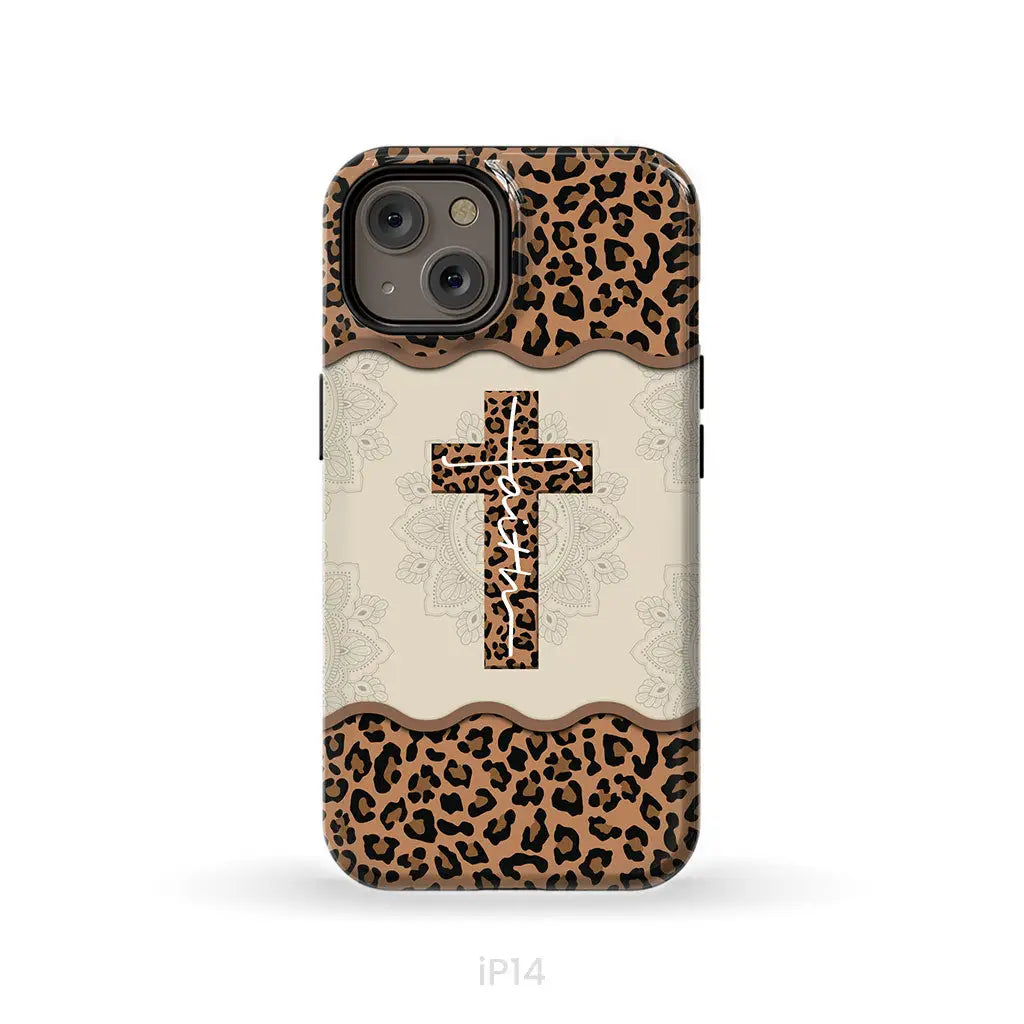Faith cross leopard Christian phone case - cases iPhone 14 / Tough