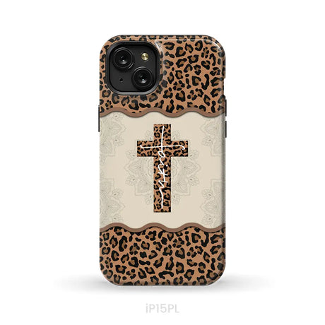 Faith cross leopard Christian phone case - cases iPhone 15 Plus / Tough