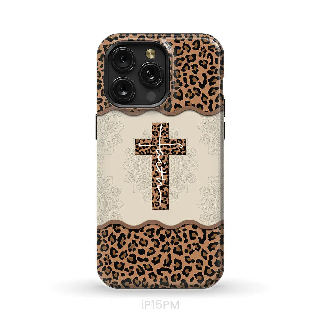 Faith cross leopard Christian phone case - cases iPhone 15 Pro Max / Tough