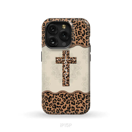 Faith cross leopard Christian phone case - cases iPhone 15 Pro / Tough