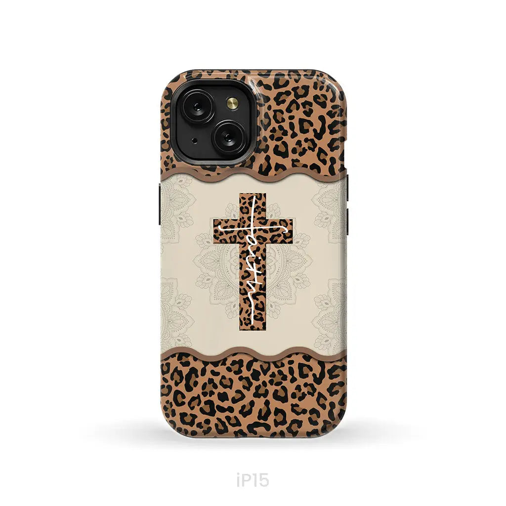 Faith cross leopard Christian phone case - cases iPhone 15 / Tough