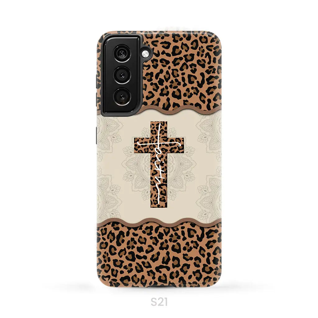 Faith cross leopard Christian phone case - cases Samsung Galaxy S21 (Not for FE) / Tough