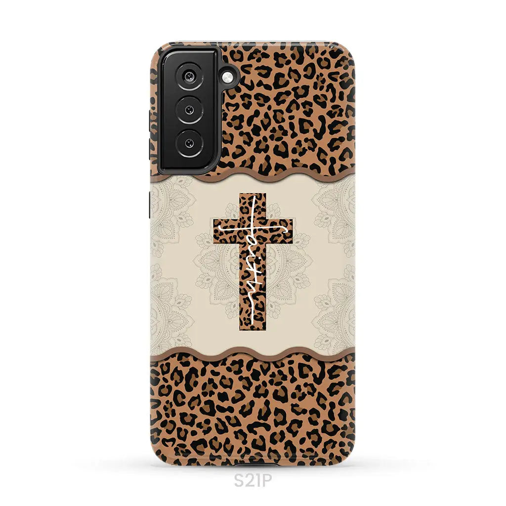 Faith cross leopard Christian phone case - cases Samsung Galaxy S21 Plus / Tough