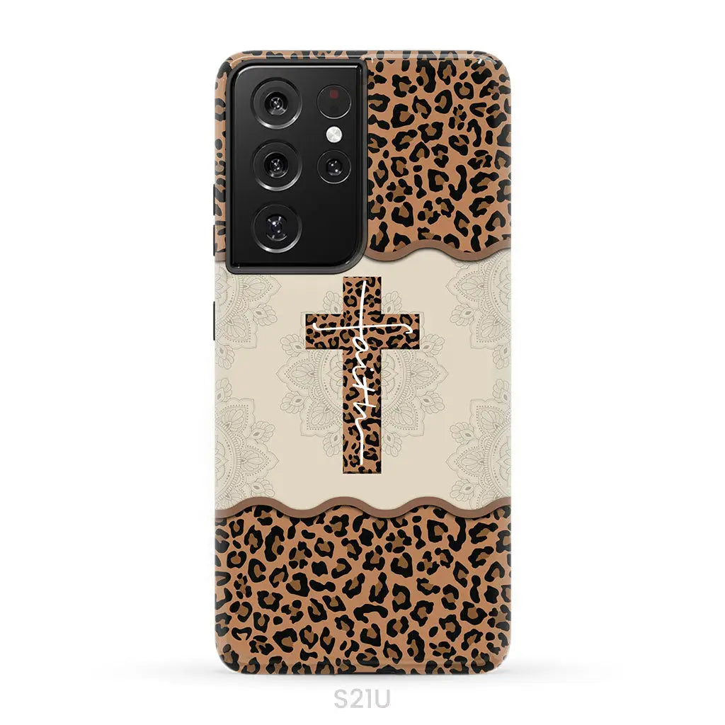 Faith cross leopard Christian phone case - cases Samsung Galaxy S21 Ultra / Tough