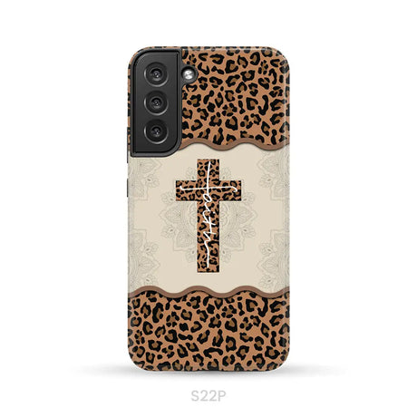Faith cross leopard Christian phone case - cases Samsung Galaxy S22 Plus / Tough