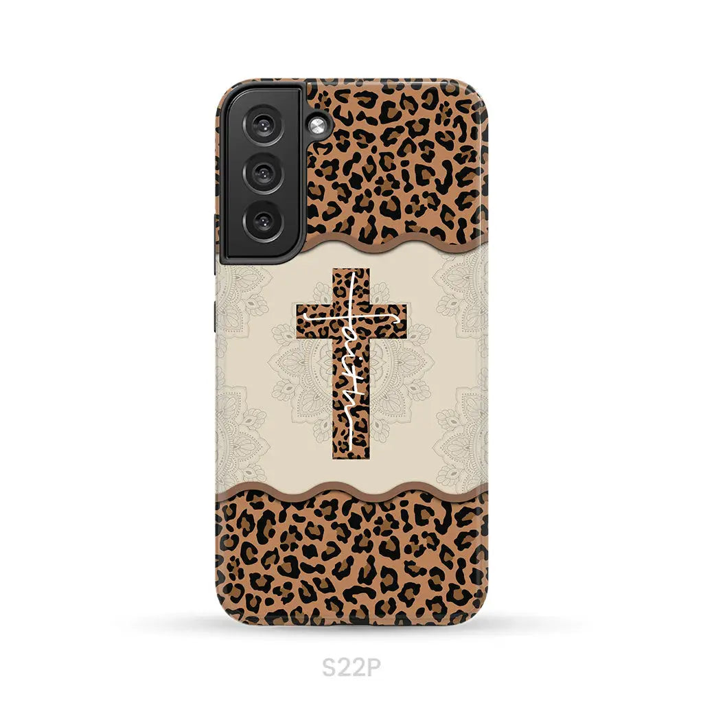 Faith cross leopard Christian phone case - cases Samsung Galaxy S22 Plus / Tough