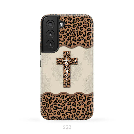 Faith cross leopard Christian phone case - cases Samsung Galaxy S22 / Tough