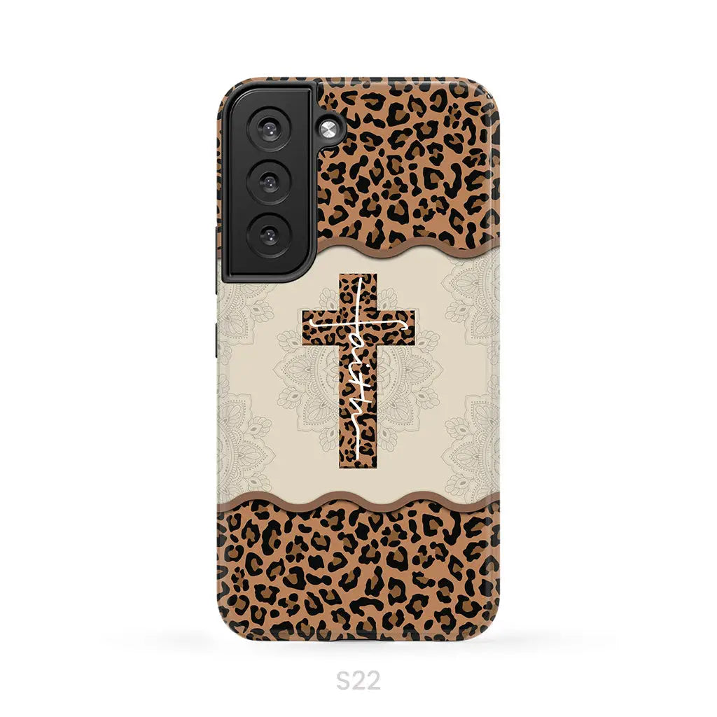 Faith cross leopard Christian phone case - cases Samsung Galaxy S22 / Tough