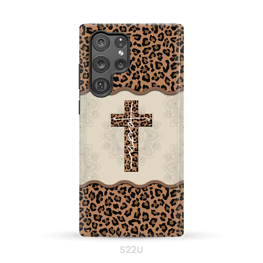 Faith cross leopard Christian phone case - cases Samsung Galaxy S22 Ultra / Tough