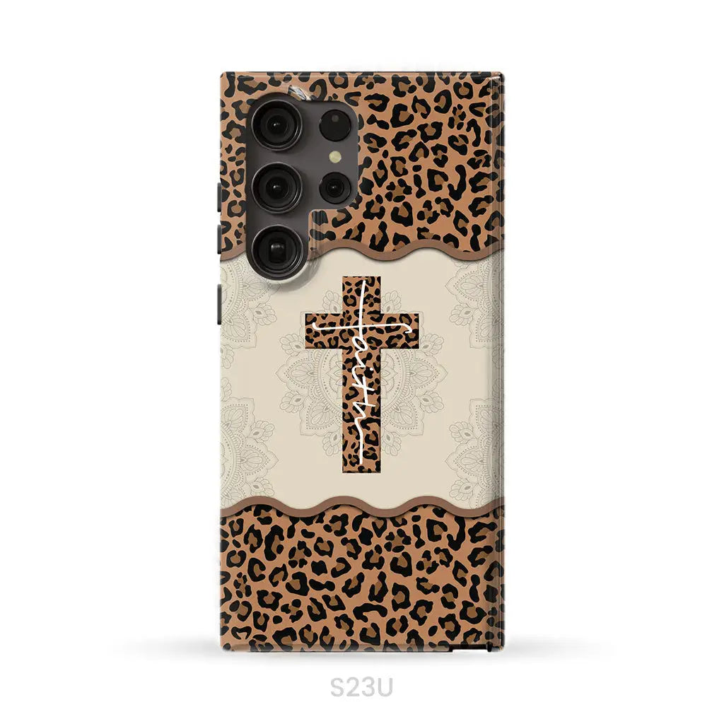 Faith cross leopard Christian phone case - cases Samsung Galaxy S23 Ultra / Tough