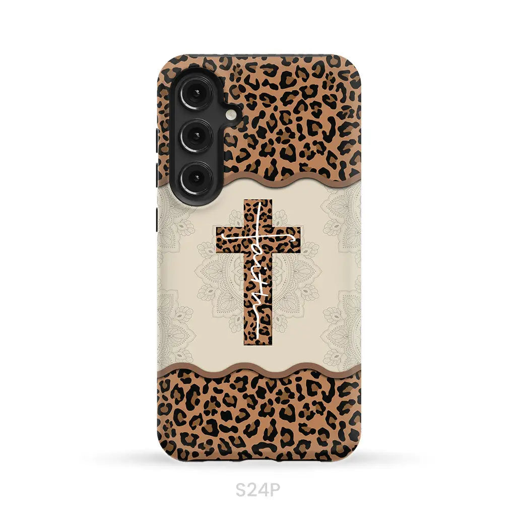 Faith cross leopard Christian phone case - cases Samsung Galaxy S24 Plus / Tough