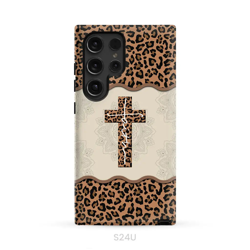 Faith cross leopard Christian phone case - cases Samsung Galaxy S24 Ultra / Tough