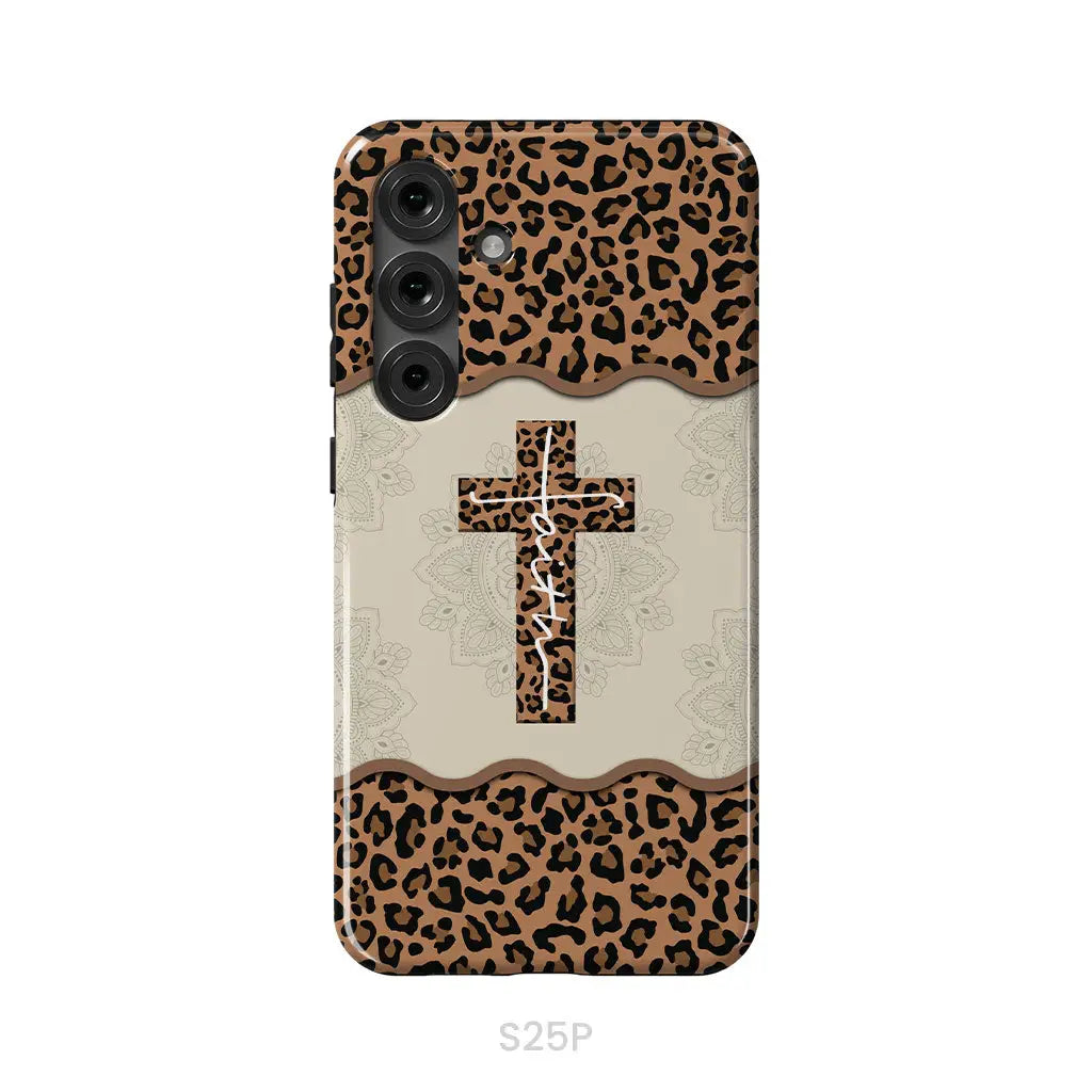 Faith Cross Leopard Christian Phone Case - Faith Phone Cases Samsung Galaxy S25 Plus / Tough Case