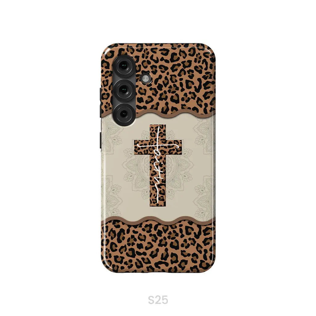 Faith Cross Leopard Christian Phone Case - Faith Phone Cases Samsung Galaxy S25 / Tough Case
