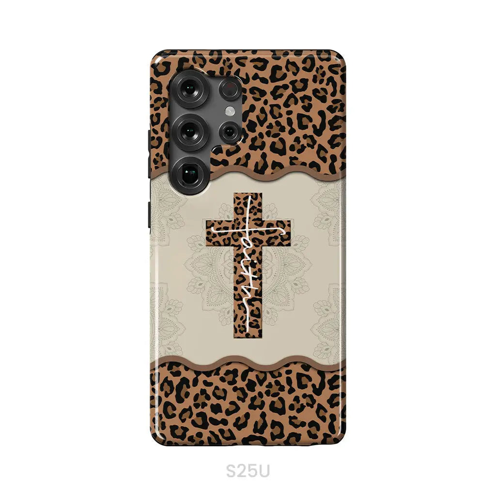Faith Cross Leopard Christian Phone Case - Faith Phone Cases Samsung Galaxy S25 Ultra / Tough Case