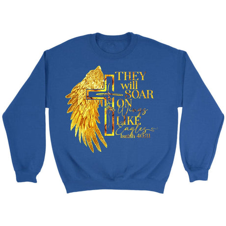 Faith cross wings They will soar on wings like eagles Isaiah 40:31 Christian sweatshirt Royal / S