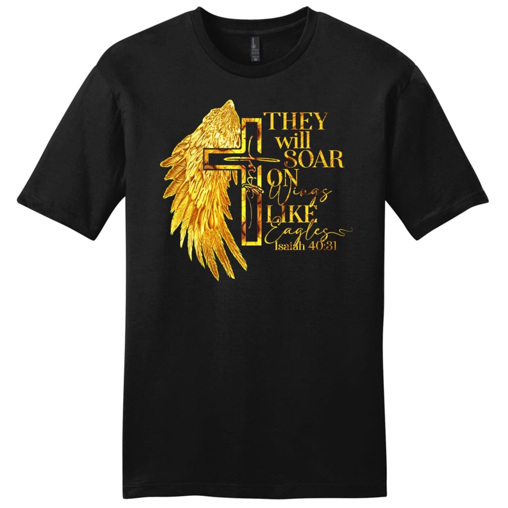 Faith cross wings They will soar on wings like eagles Isaiah 40:31 men’s Christian t-shirt Black / S