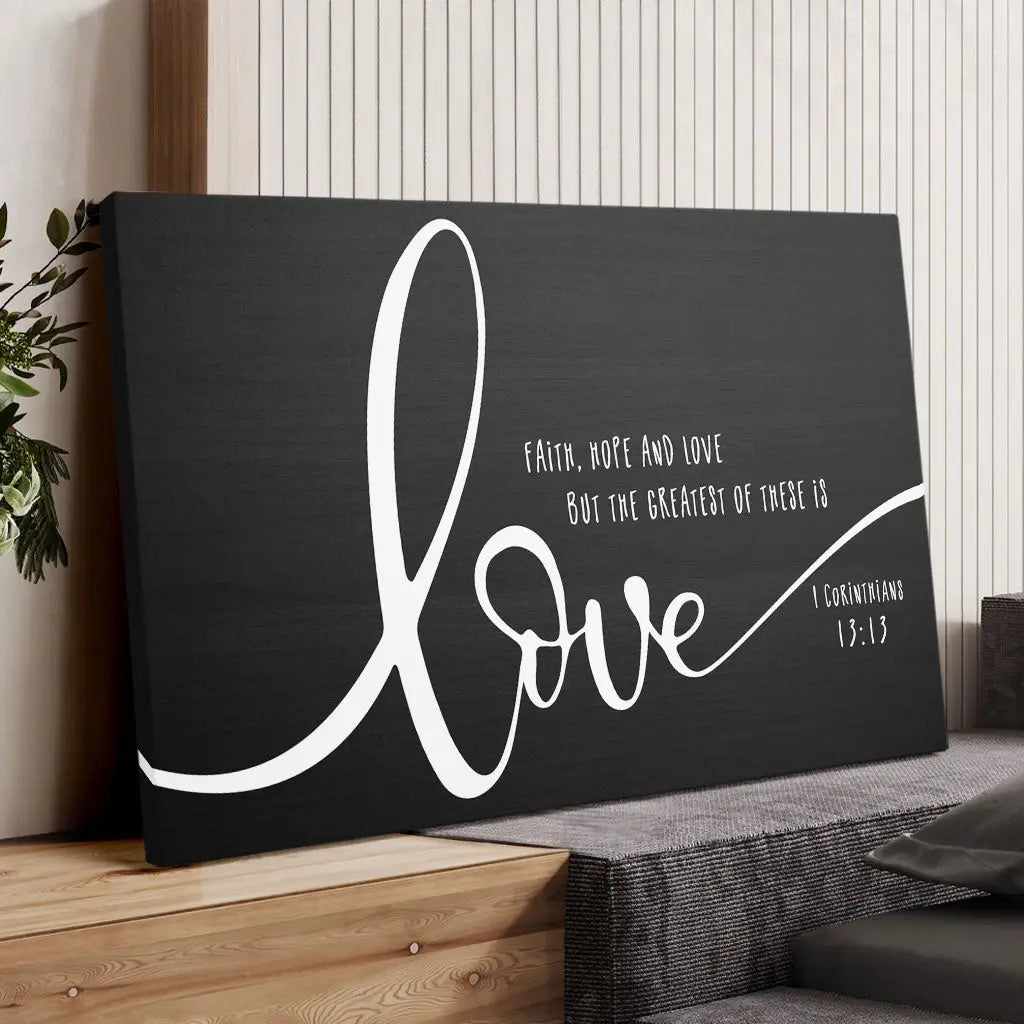 Inspirational faith-based wall art with Bible verse, Christian gift about love, faith, and hope.