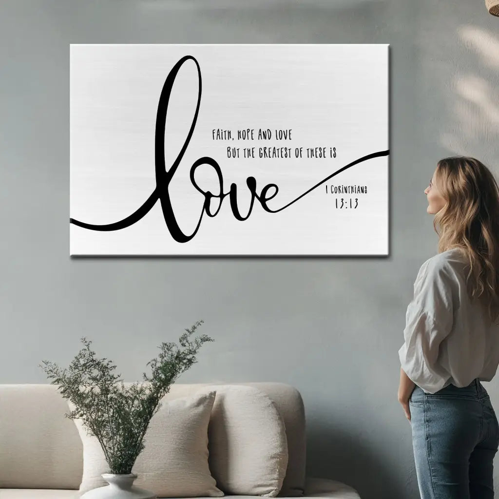 Bible verse wall art, faith-based Christian décor with rustic style, focused on love and Jesus.