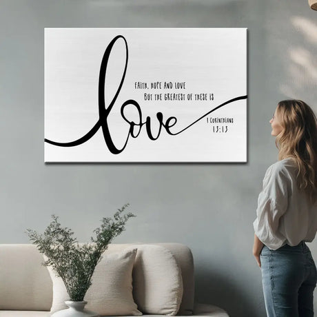 Bible verse wall art, faith-based Christian décor with rustic style, focused on love and Jesus.