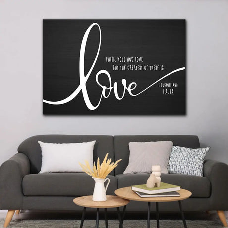 Farmhouse Christian wall art with Bible verse, faith and religion décor focused on love and Jesus.