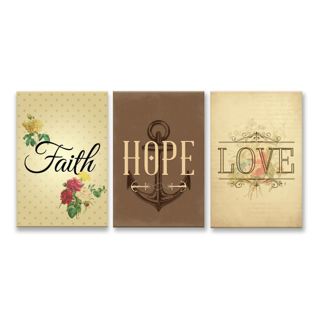 Beautiful &quot;Faith, Hope, Love&quot; 3-panel canvas wall art, Christian home decor, perfect for gifting on special occasions.
