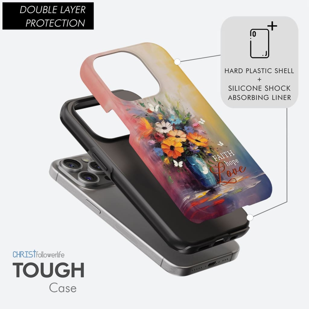 Faith Hope Love Butterfly Vase With Flowers Phone Case