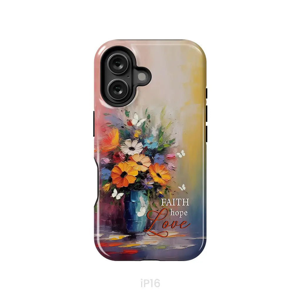 Faith Hope Love Butterfly Vase With Flowers Phone Case iPhone 16 / Tough Case