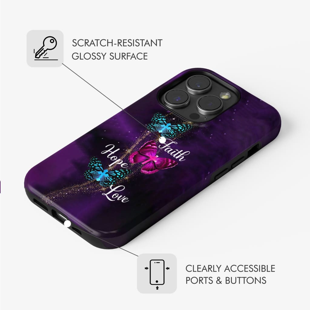 Faith Hope Love Butterfly with Cross Christian phone case