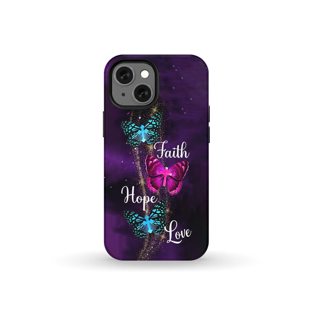 Faith Hope Love Butterfly with Cross Christian phone case iPhone 13 Mini / Tough
