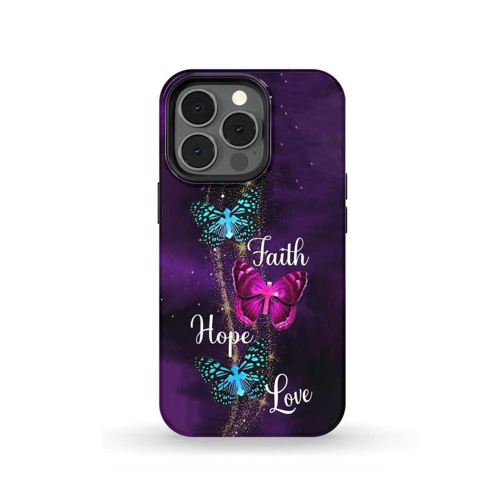 Faith Hope Love Butterfly with Cross Christian phone case iPhone 13 Pro / Tough