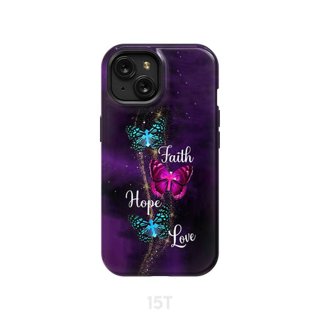 Faith Hope Love Butterfly with Cross Christian phone case iPhone 15 / Tough