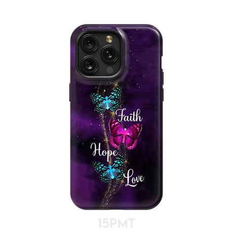 Faith Hope Love Butterfly with Cross Christian phone case iPhone 15 Pro Max / Tough